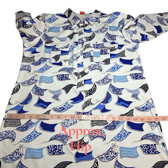 PERSIFOR Jersey Knit ‘Winpenny’ Shirt Dress Midi Length Blue White Print Sz XL - Picture 6 of 10